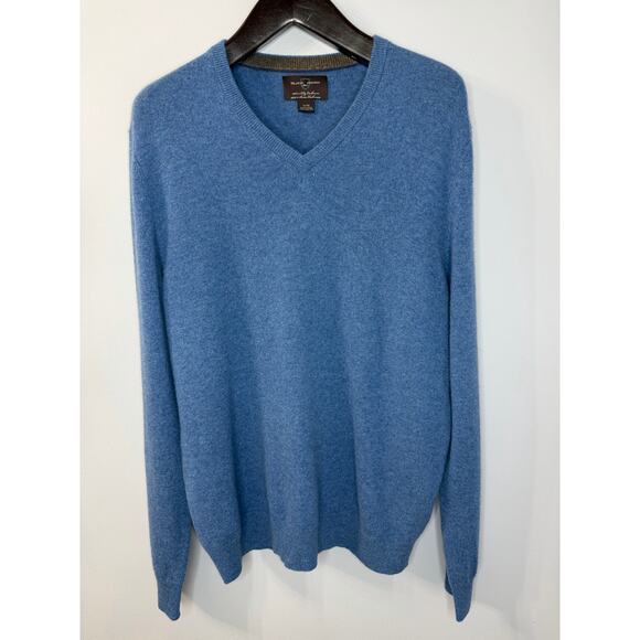 Jos A Bank Men's V Neck Cashmere Sweater Preppy Luxury Sz XL Blue - Picture 3 of 9